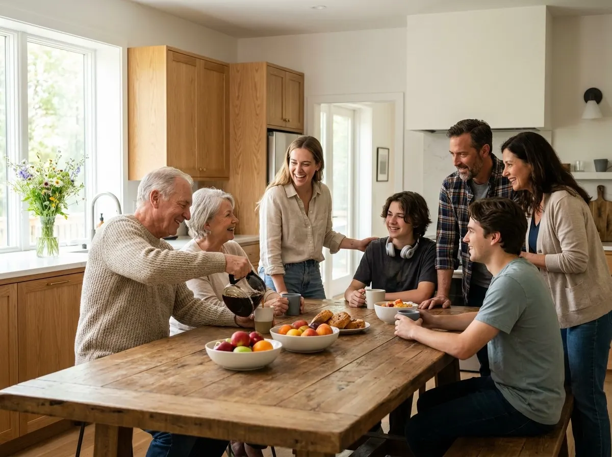 A family gathered together at home